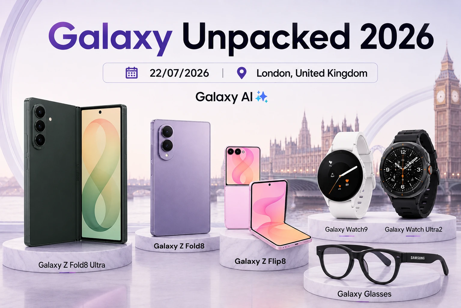 Galaxy Unpacked 2026: Samsung ra mắt Galaxy Z Fold8 Ultra, Galaxy Glasses, mở rộng hệ sinh thái Galaxy AI
